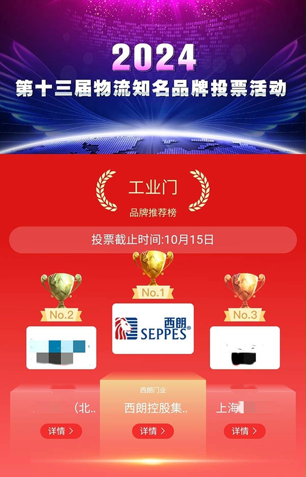 2024第十三屆中國物流知名品牌投票評選活動中成人午夜免费APP門業以最高票數獲得前十排名第一